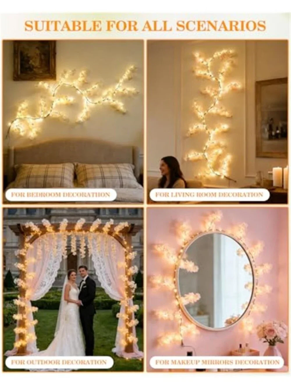 Cherry Blossom LED Light Garland Vine Wall Decor Remote Bedroom Wedding Boho